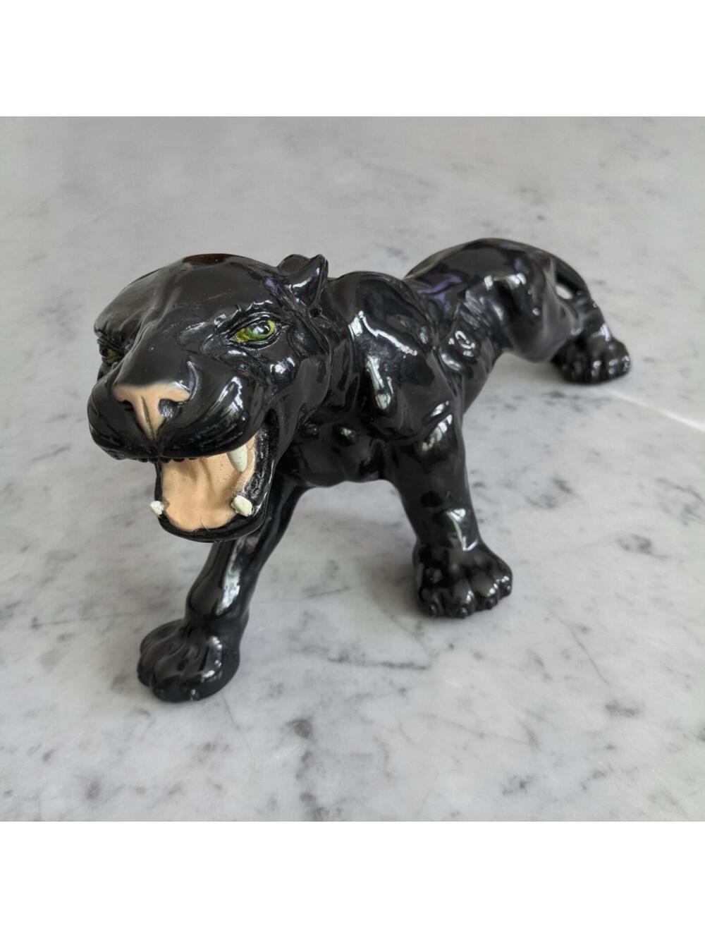 Vintage Marwal Black Panther Chalkware Statue – Rare Large 24” Prowling 11.5 lbs